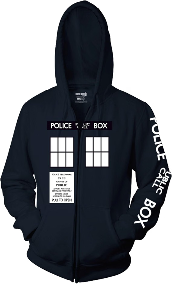Doctor Who Full Zip-Up Hooded Sweatshirt Tardis Police Public Call Box Pull to Open-zoom-2