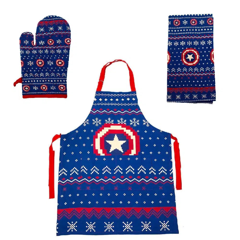 Marvel: Captain America - Christmas Kitchen Gift Set - Bioworld - Apron, Oven Mitt & Dish Towel-1