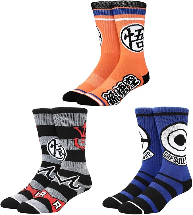 Dragon Ball Z Super Saiyan Novelty 3-Pack Casual Crew Socks for Men-zoom-1