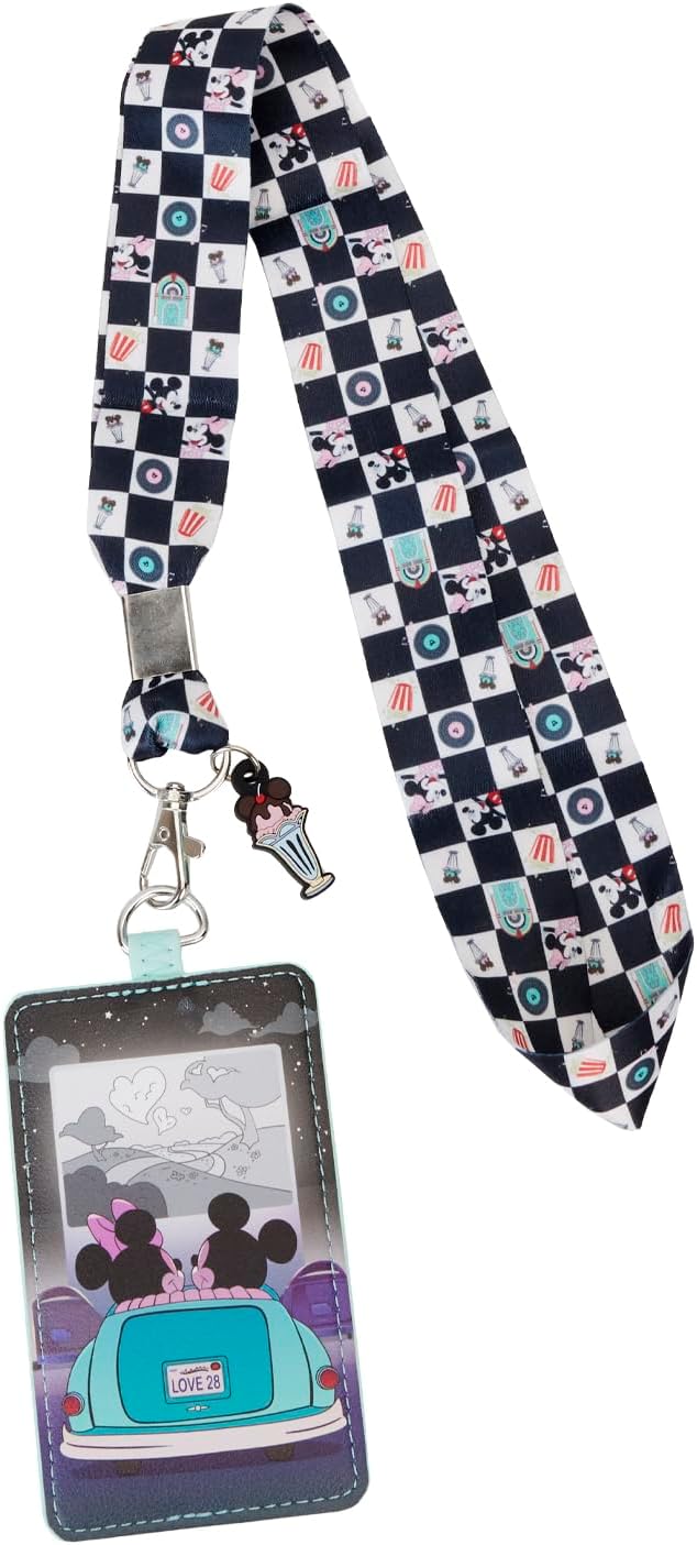 Loungefly Disney Mickey and Minnie Date Night Drive-in Lanyard with Cardholder