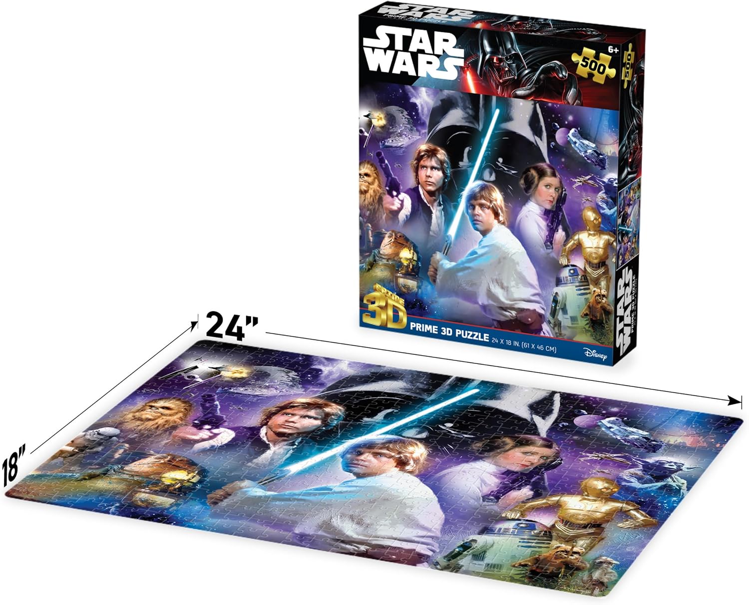 Prime 3D | Lucas | Star Wars | 500 Piece 3D Jigsaw Puzzle for Adults & Kids | Finished Size 24" x 18" | Challenging & Fun for Adults, Kids & Families | Immersive 3D Lenticular Effect-zoom-3