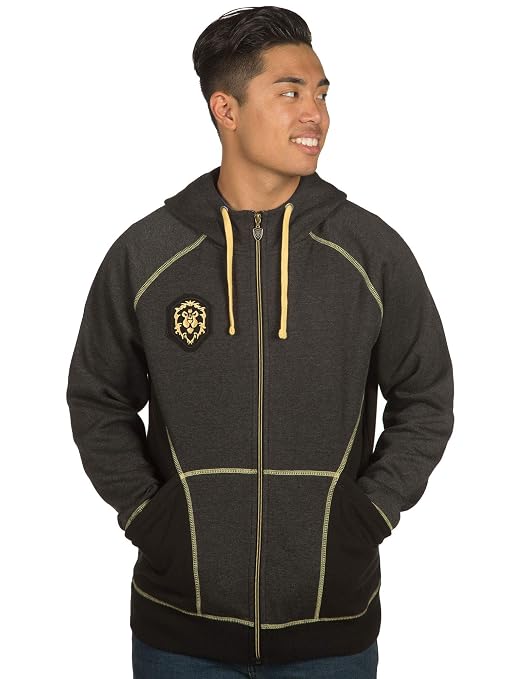 JINX World of Warcraft Alliance Classic Men's Gamer Zip-Up Hoodie, Charcoal Heather