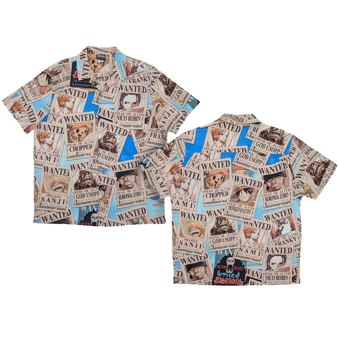One Piece Straw Hat Pirates Wanted Posters Camp Collar Button Up-1