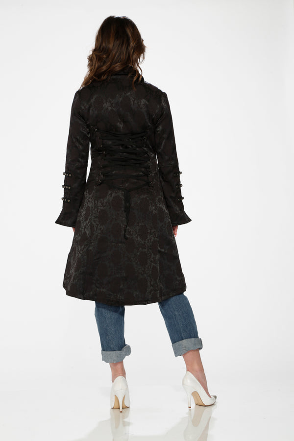 Orchid Bloom Black Brocade HiLo Coat-7