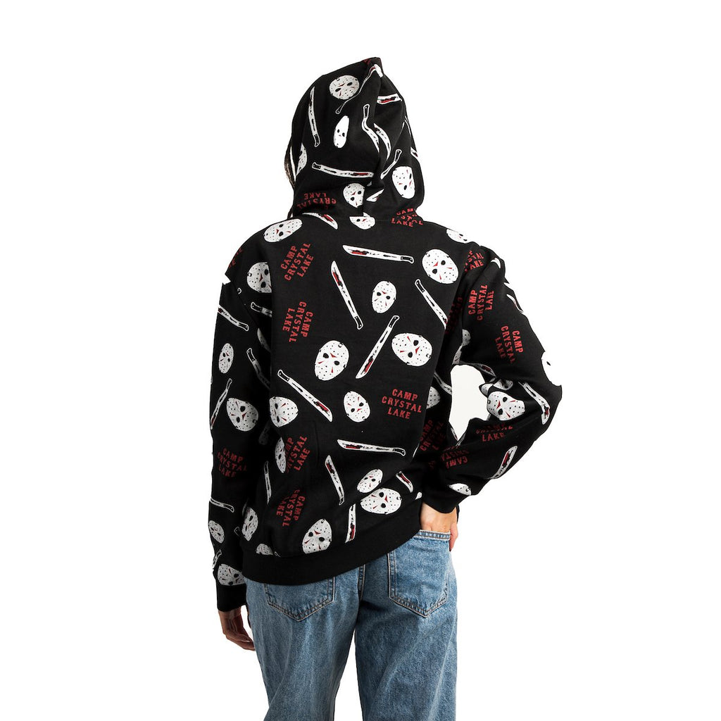 BIOWORLD Friday the 13th Jason Face AOP Adult Zip Up Hoodie Multicolored