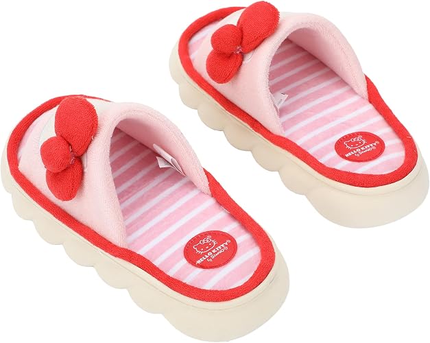 Hello Kitty 3D Character Face Art Women Pink and White Striped Open Toe Slippers-zoom-5