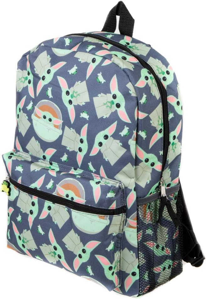 Bioworld Mandalorian Kids Baby Yoda All Over Print Black Backpack, Baby Yoda-3