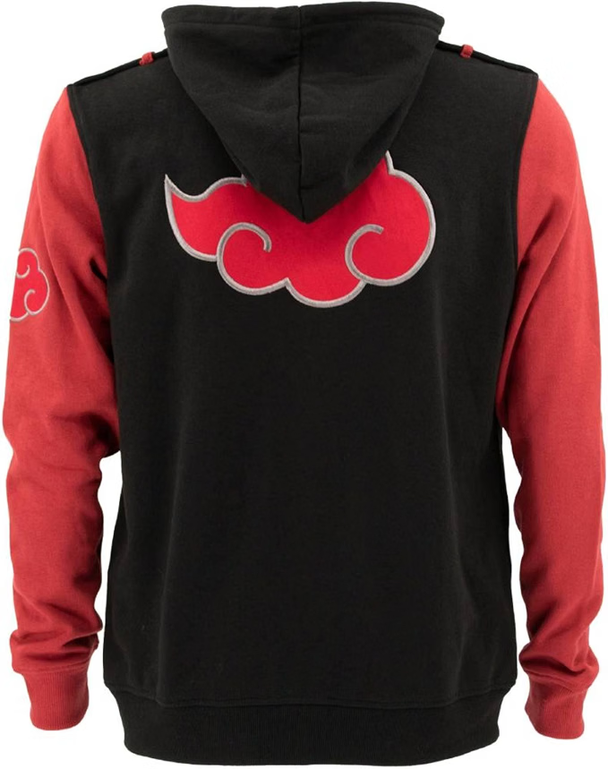 Naruto Shippuden Men's Full Zip-Up Hooded Sweatshirt Akatsuki Cloud Anime Fleece Hoodie Black Red-zoom-2