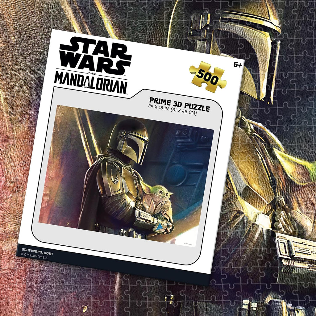 Prime 3D Mandalorian Star Wars Puzzle – 500 Piece 3D Lenticular Jigsaw for Adults & Kids, 24"x18" Motion Activity, Official Licensed Disney Gift