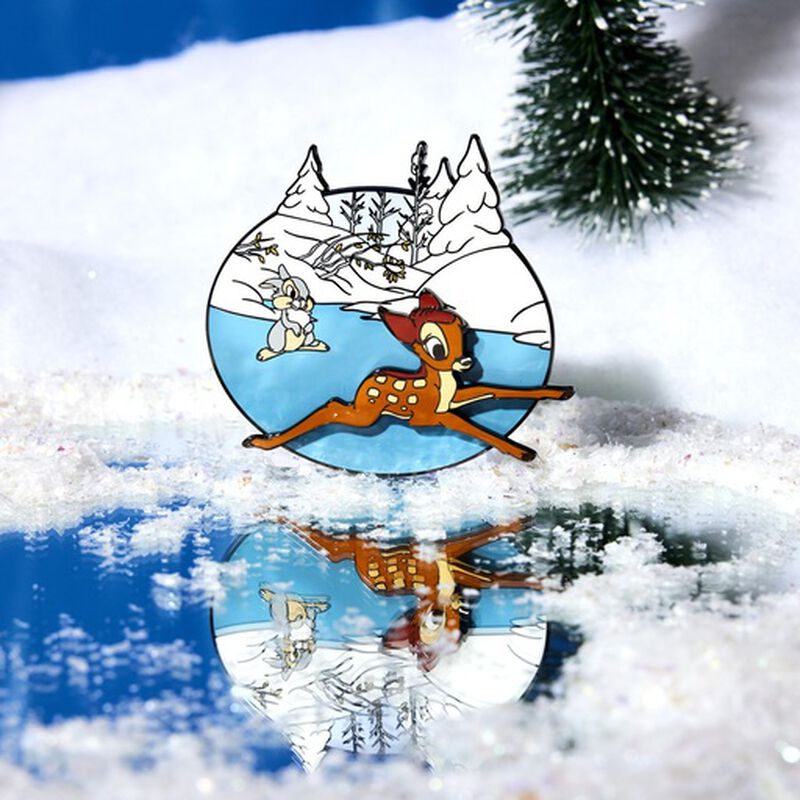 Disney Loungefly 3'' Collector Box Pin Bambi Snow Day Ice Skating-2
