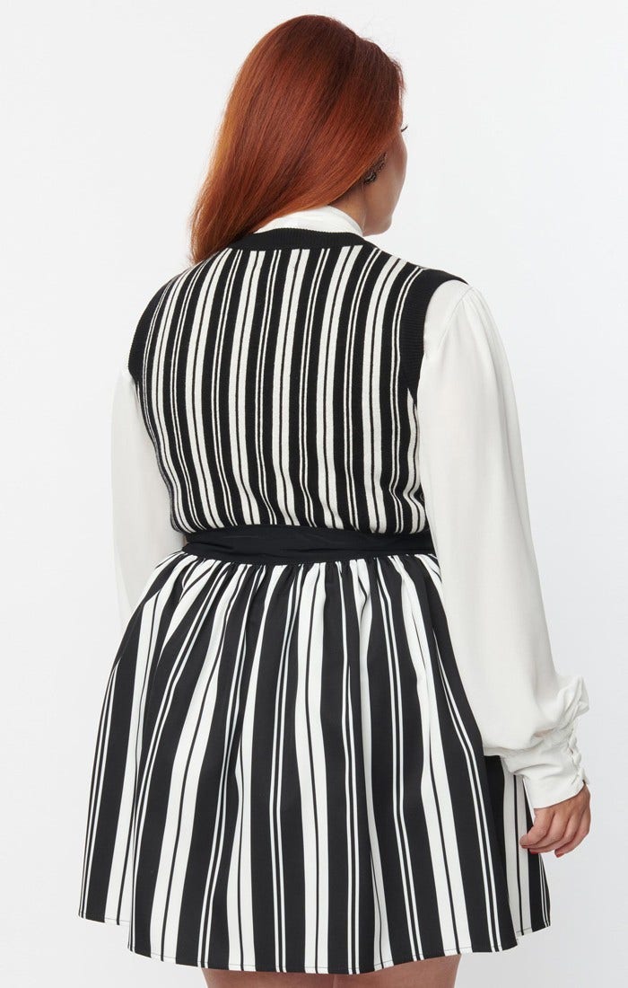 Beetlejuice x Unique Vintage Black & White Stripe Crop Sweater Vest-2