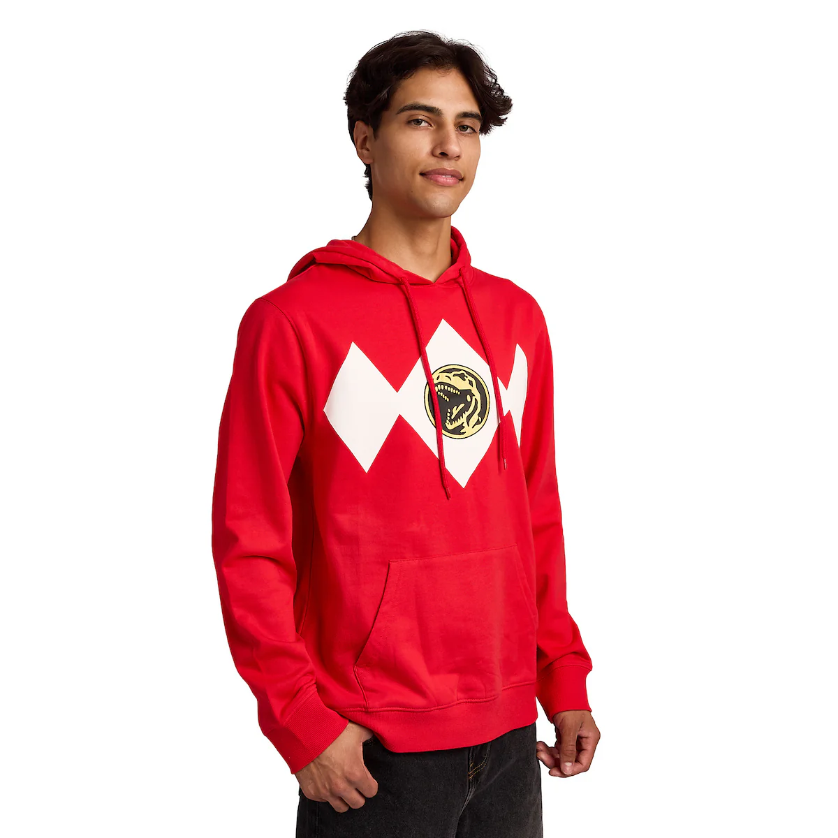 Power Rangers Red Ranger Dino Men's Red Long Sleeve Hooded Sweatshirt-zoom-2