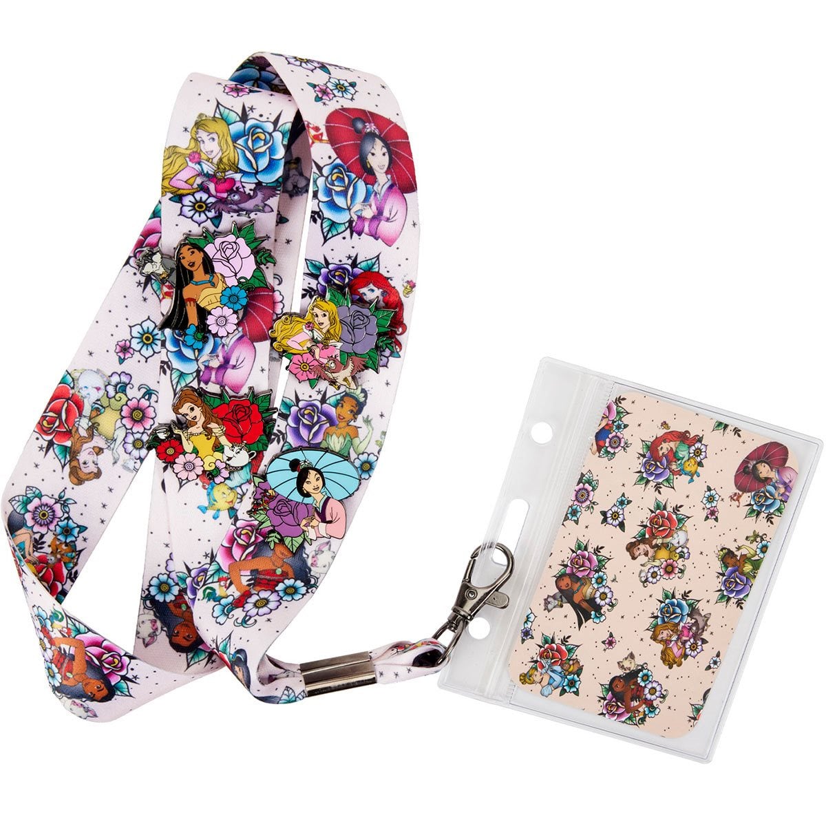 Loungefly Disney Princess Tattoo Enamel Pin 4-Pack and Lanyard Set
