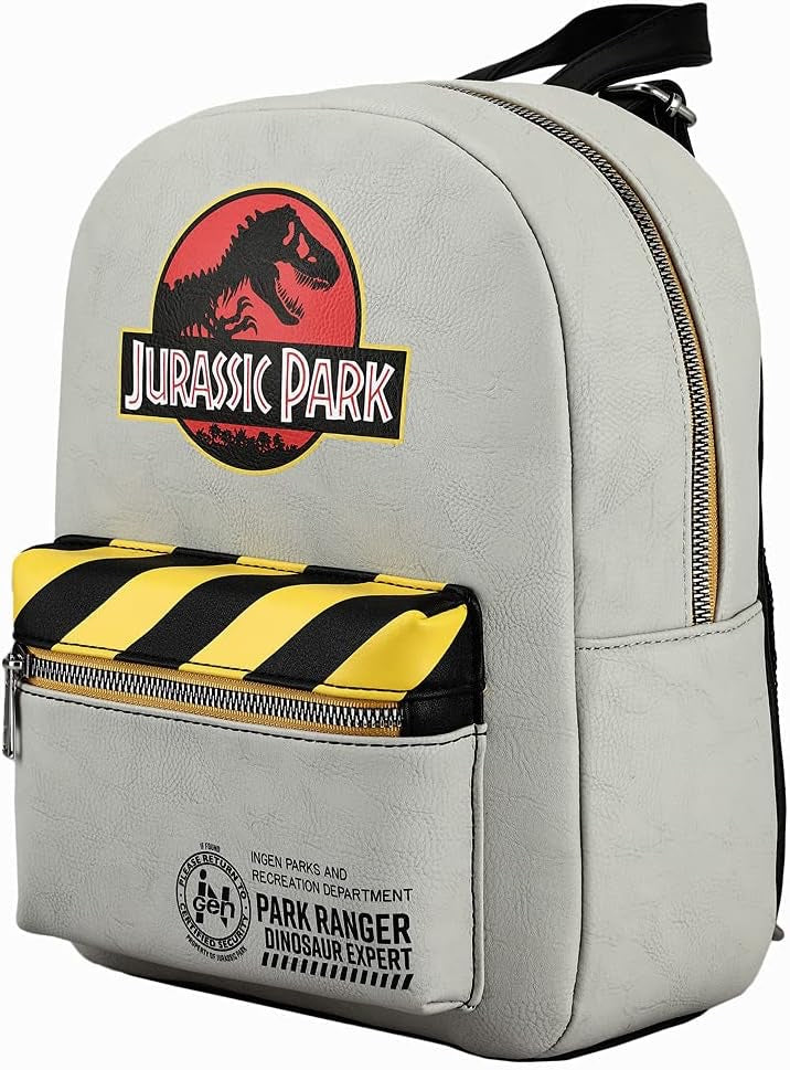 Jurassic Park Logo Caution Tape Grey Mini Backpack-zoom-2