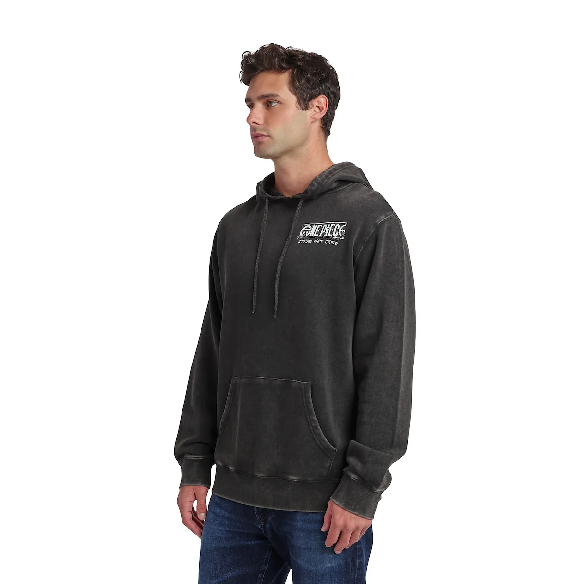 ONE PIECE ANIMATED SERIES OVERSIZED CHARACTER ART MEN'S BLACK MINERAL WASH LONG SLEEVE HOODIE HOODED SWEATSHIRT-6