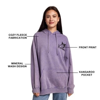 Sanrio Kuromi and Baku women's purple mineral wash long sleeve hooded sweatshirt Hoodie-zoom-5