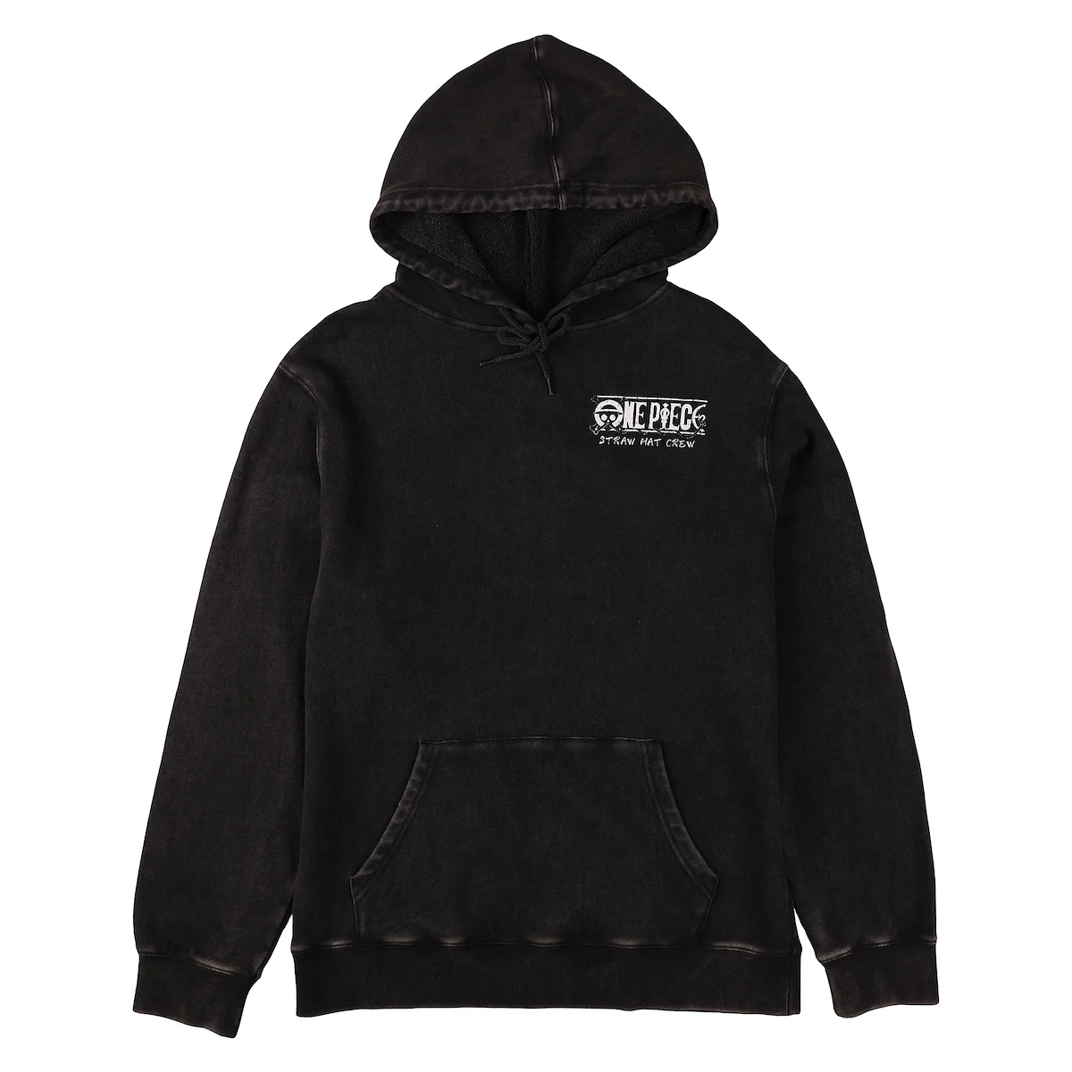 ONE PIECE ANIMATED SERIES OVERSIZED CHARACTER ART MEN'S BLACK MINERAL WASH LONG SLEEVE HOODIE HOODED SWEATSHIRT-4