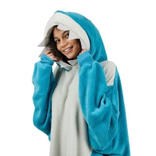 Hooded Blanket Shark Blue long sleeve hooded blanket