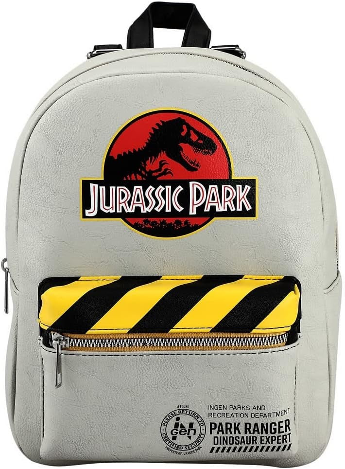 Jurassic Park Logo Caution Tape Grey Mini Backpack