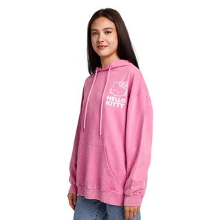 Hoodie Sanrio Hello Kitty and bows line art women's pink mineral wash long sleeve hoodie