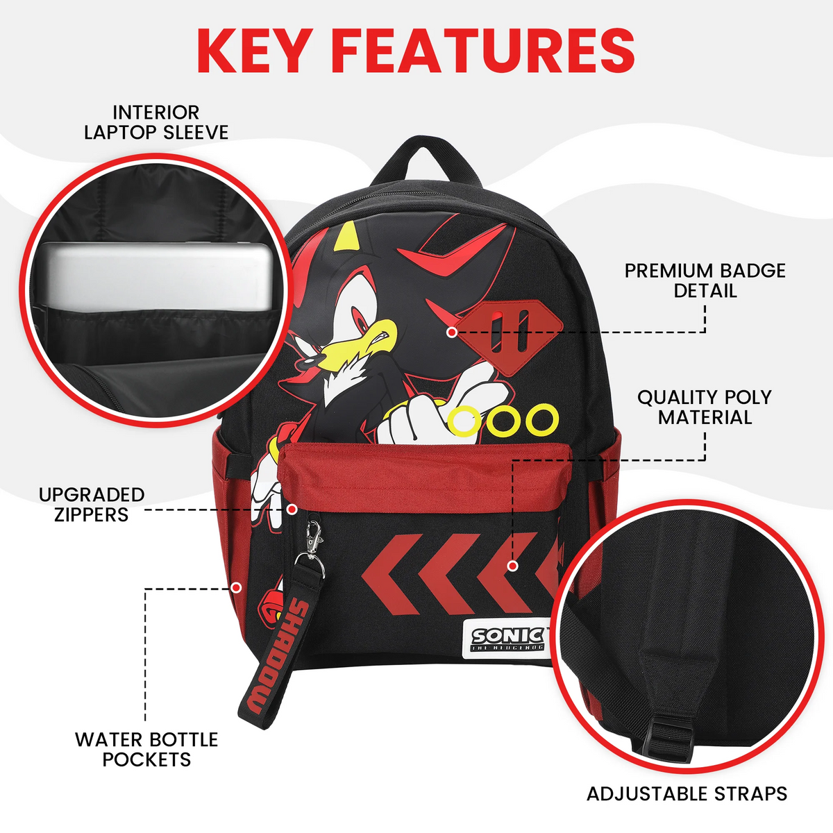 SONIC THE HEDGEHOG SHADOW CHARACTER ART 16.5" ADULT BLACK BACKPACK-zoom-2