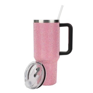 Pink Rhinestone Vacuum insulated 40 oz. stainless steel tumbler with leak proof lid