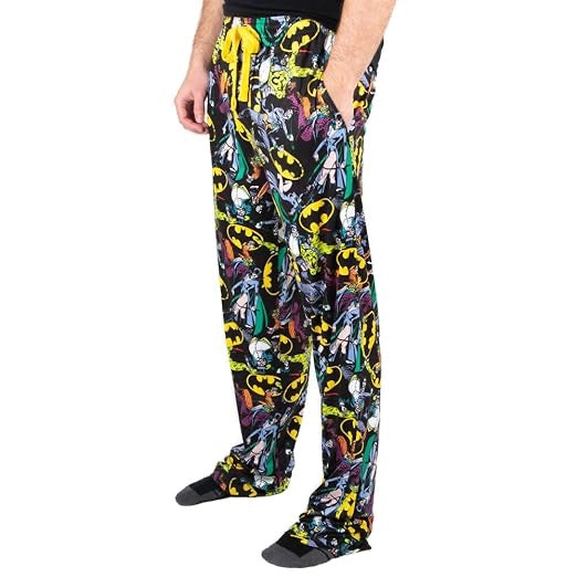 Batman Logos & DC Comics Characters All Over Print Mens Black Sleep Pajama Pants-XXL-zoom-4