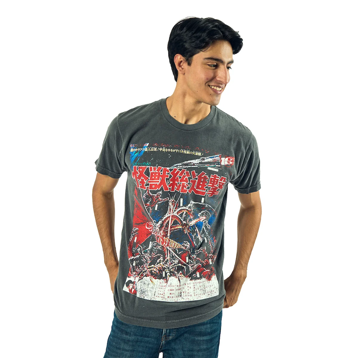GODZILLA OVERSIZED GODZILLA VS. GIGAN POSTER ART CREW NECK SHORT SLEEVE MEN'S BLACK T-SHIRT-7