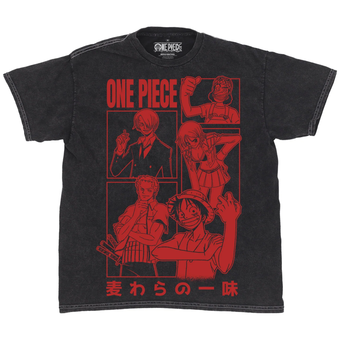 One Piece Straw Hat Crew Jumbo red Print Mineral Wash T-Shirt-zoom-1