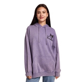 Sanrio Kuromi and Baku women's purple mineral wash long sleeve hooded sweatshirt Hoodie-zoom-2