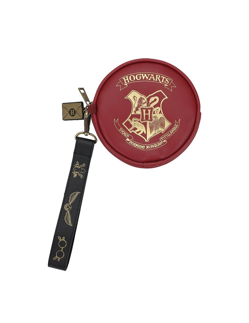 Harry Potter Gold Foil Hogwarts Crest Round Burgundy Coin Purse-1
