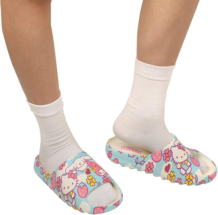 BIOWORLD Hello Kitty Character Toss Floral and Cloud Art Women's Slides-5
