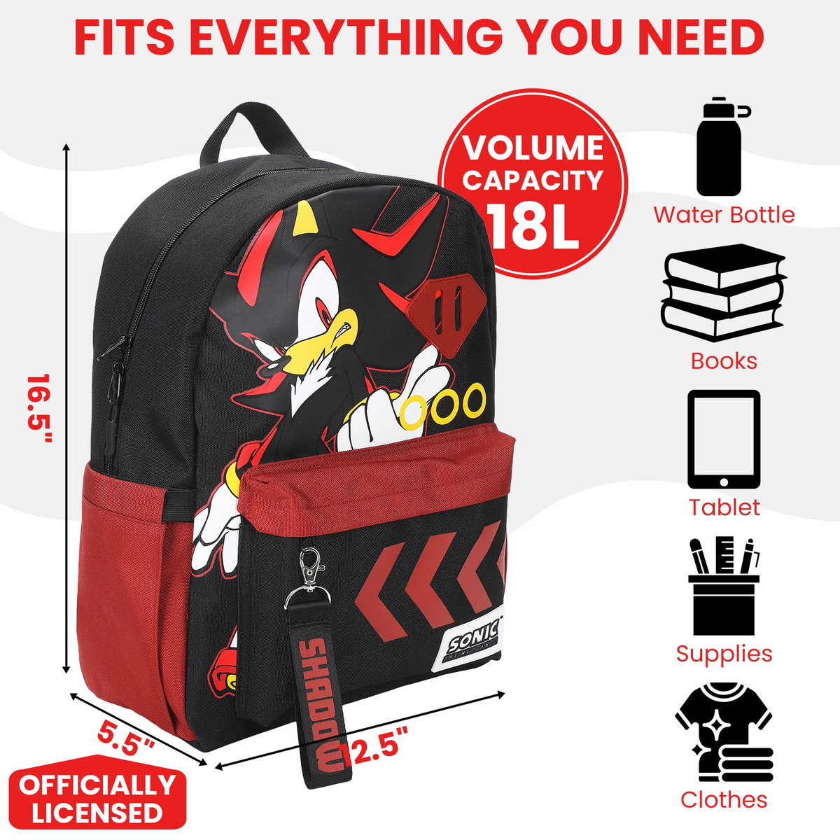 SONIC THE HEDGEHOG SHADOW CHARACTER ART 16.5" ADULT BLACK BACKPACK-zoom-7