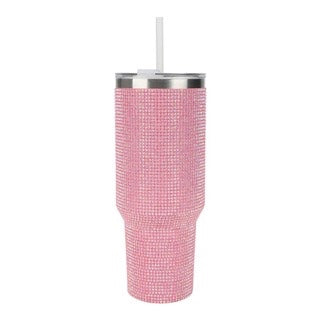 Pink Rhinestone Vacuum insulated 40 oz. stainless steel tumbler with leak proof lid-zoom-5