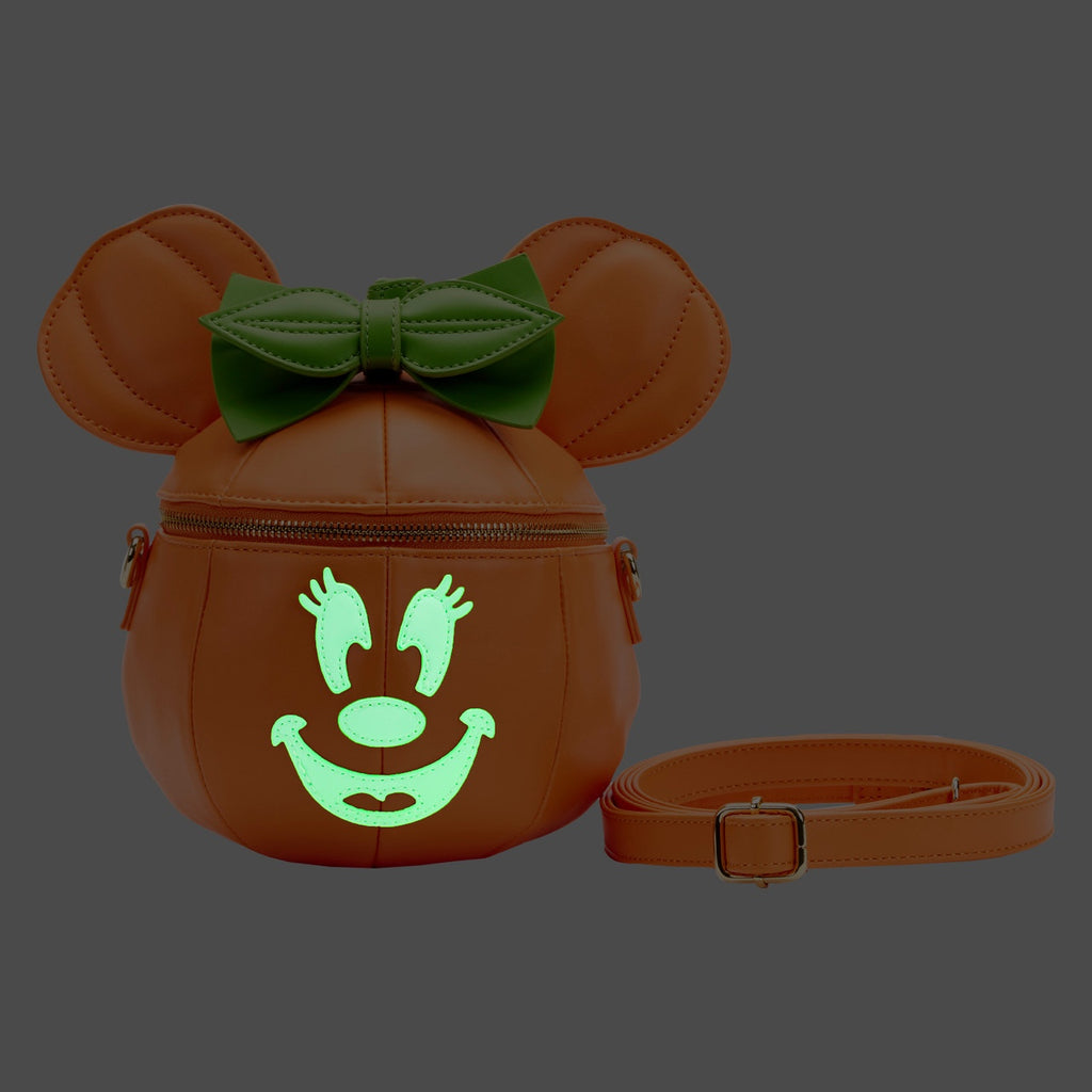 Loungefly Disney Glow Face Pumpkin Minnie Mouse Figural Crossbody Bag