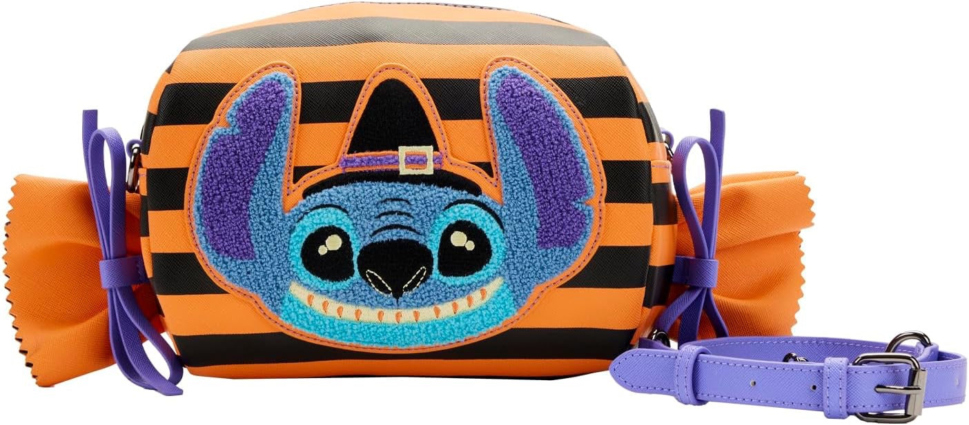Loungefly Disney Lilo and Stitch Striped Halloween Candy Wrapper Crossbody Bag Purse