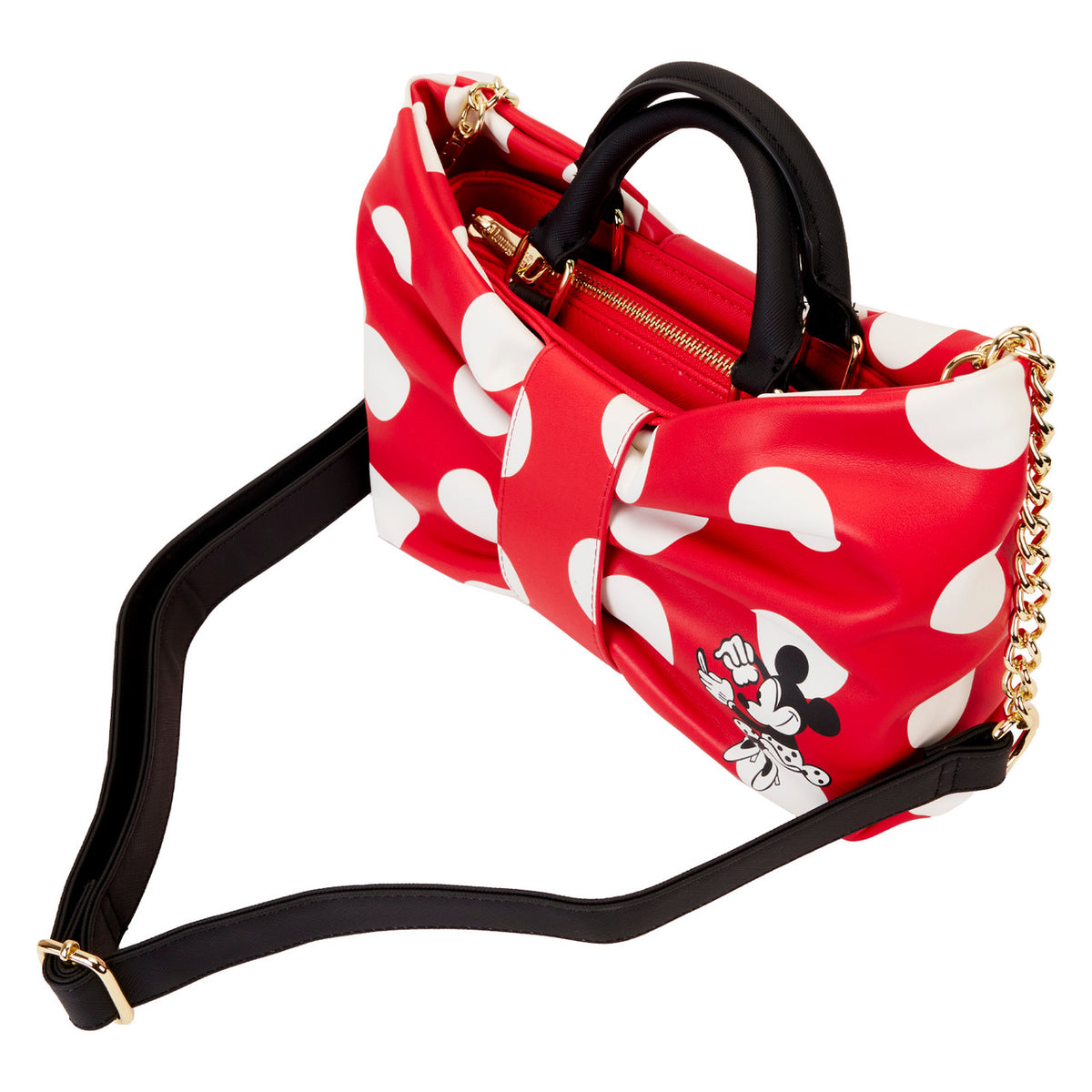Loungefly Minnie Rocks The Dots Figural Bow Crossbody Purse-3