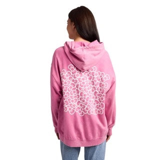 Hoodie Sanrio Hello Kitty and bows line art women's pink mineral wash long sleeve hoodie-4