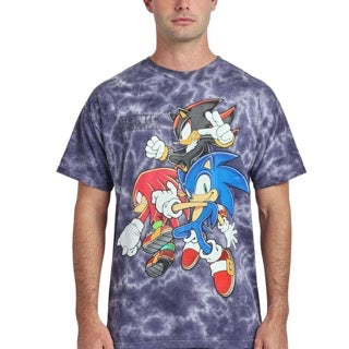 Sonic The Hedgehog Knuckles and Shadow Mens dark blue mineral wash t shirt-1
