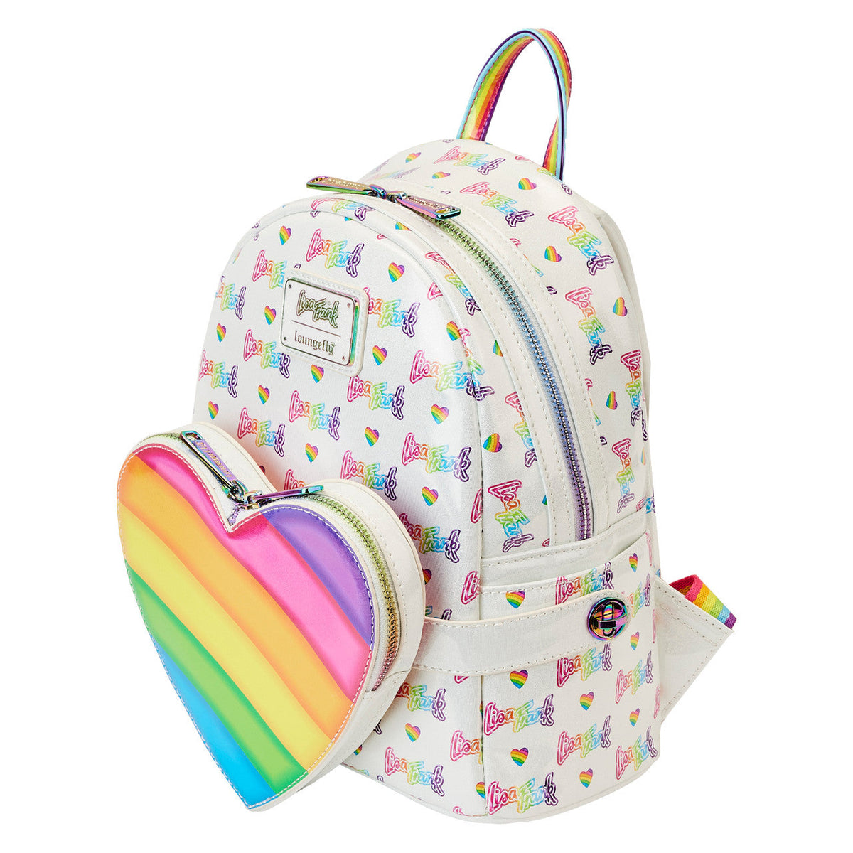 Loungefly Lisa Frank logo heart detachable rainbow bag mini backpack-zoom-2