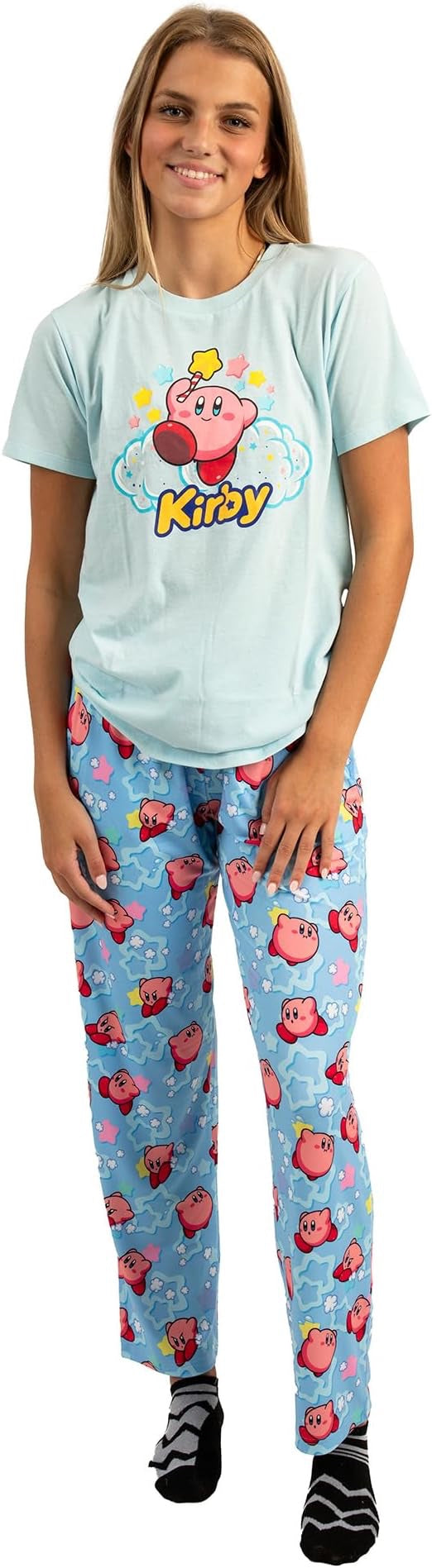 Kirby Sleepwear Set with Short Sleeve Tee Shirt and Cozy Sleep Pants for Adults-zoom-2