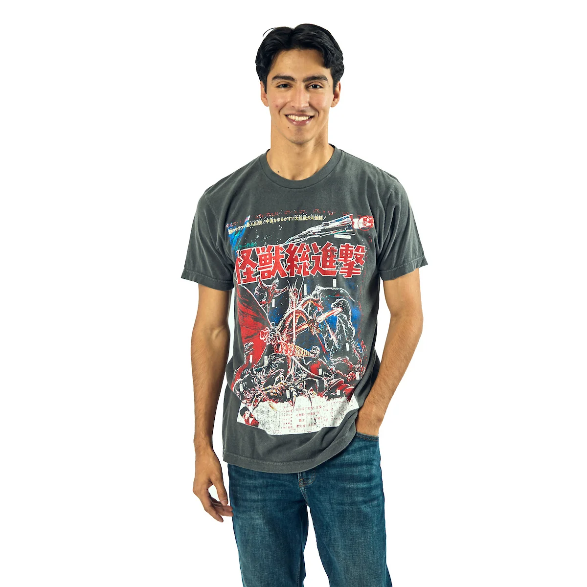 GODZILLA OVERSIZED GODZILLA VS. GIGAN POSTER ART CREW NECK SHORT SLEEVE MEN'S BLACK T-SHIRT-zoom-2