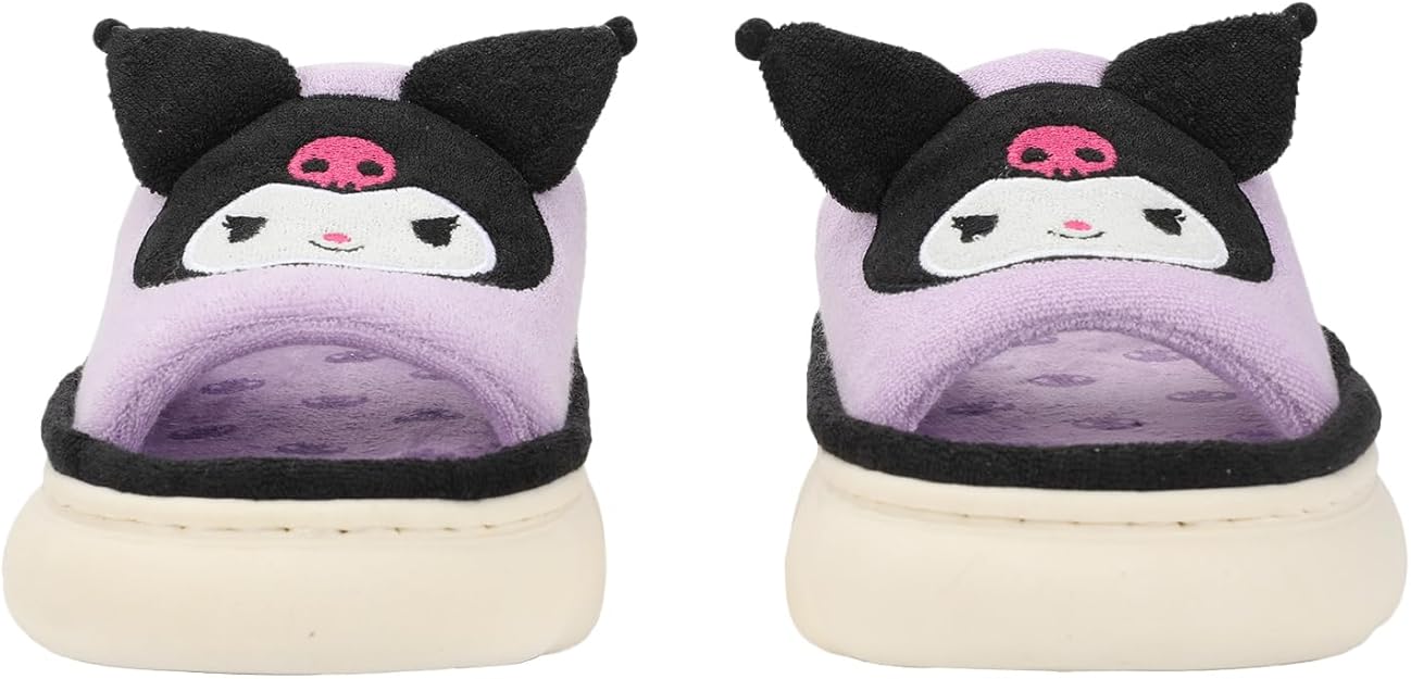 Sanrio Kuromi 3D character Face Art women's purple open toed slide slippers