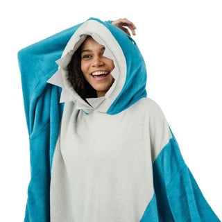 Hooded Blanket Shark Blue long sleeve hooded blanket