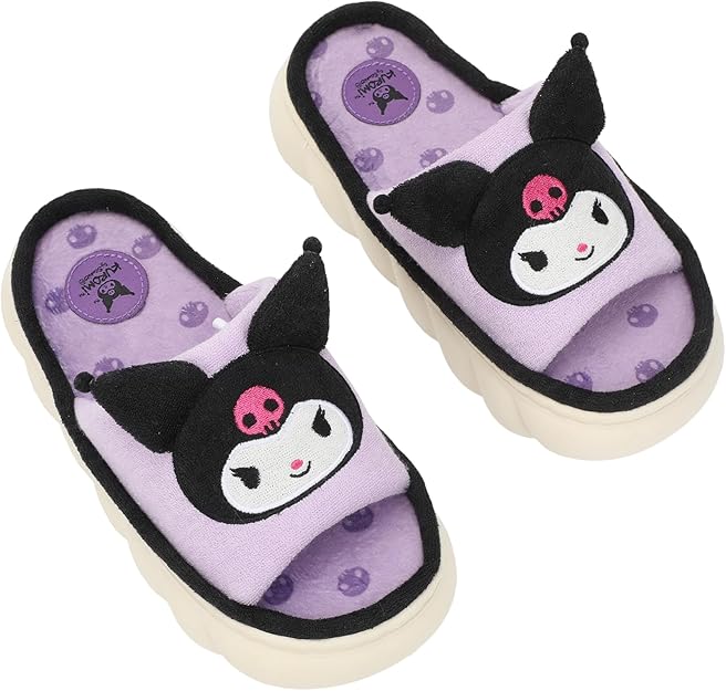 Sanrio Kuromi 3D character Face Art women's purple open toed slide slippers-zoom-1