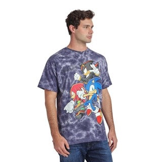 Sonic The Hedgehog Knuckles and Shadow Mens dark blue mineral wash t shirt-5