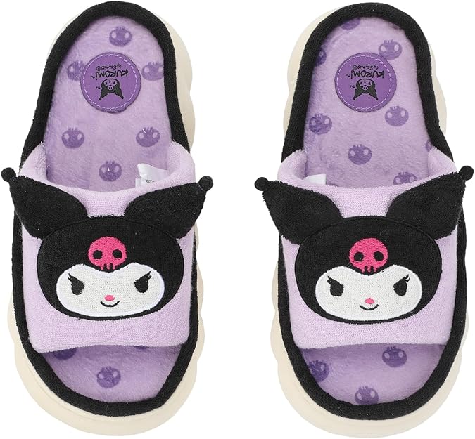Sanrio Kuromi 3D character Face Art women's purple open toed slide slippers