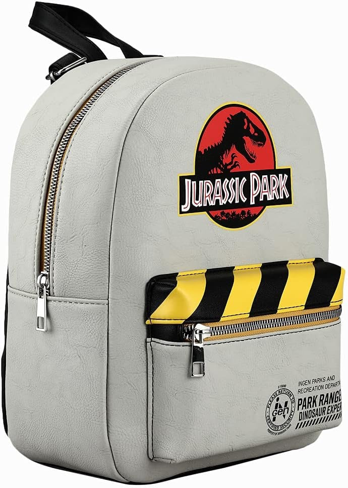 Jurassic Park Logo Caution Tape Grey Mini Backpack-zoom-3