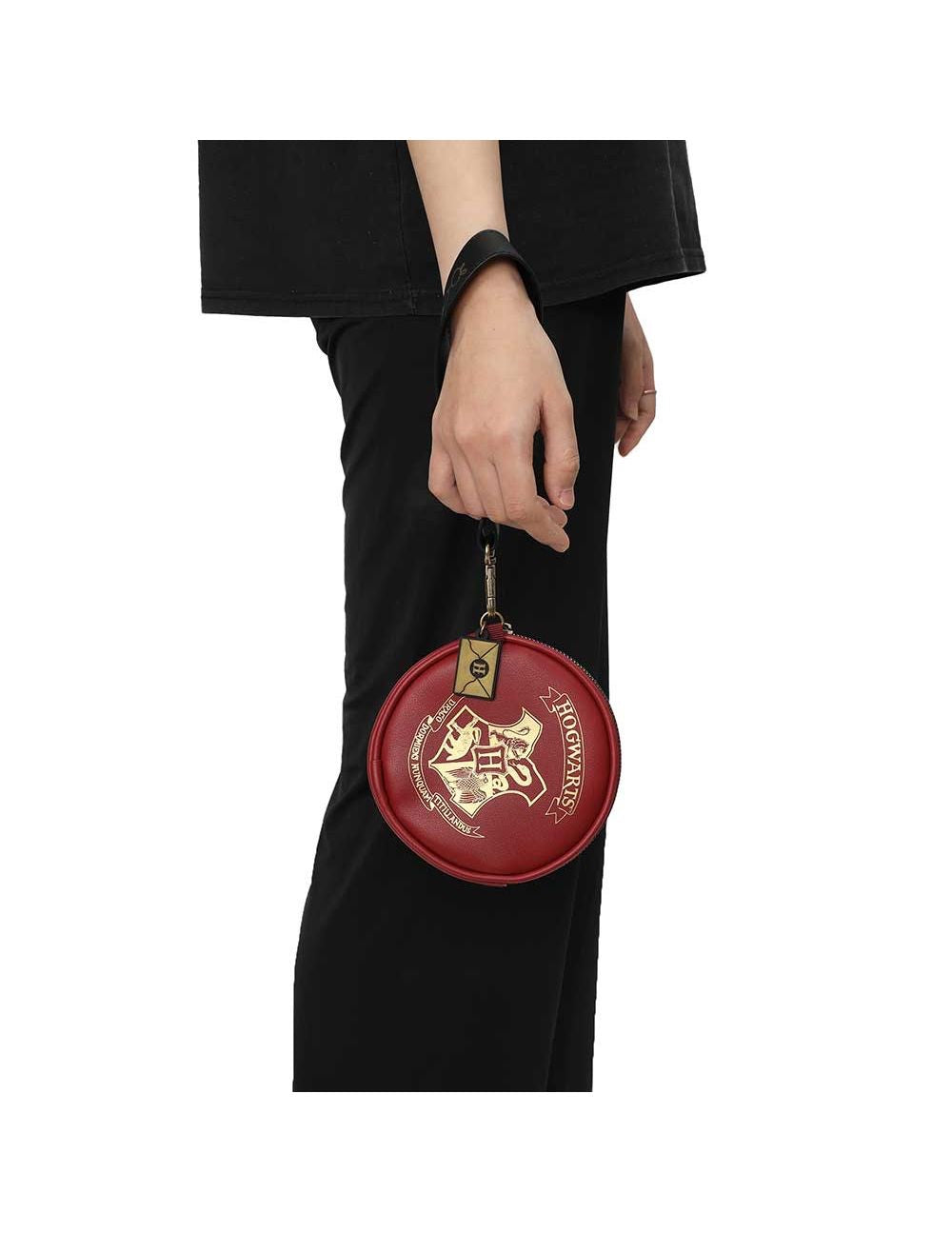 Harry Potter Gold Foil Hogwarts Crest Round Burgundy Coin Purse