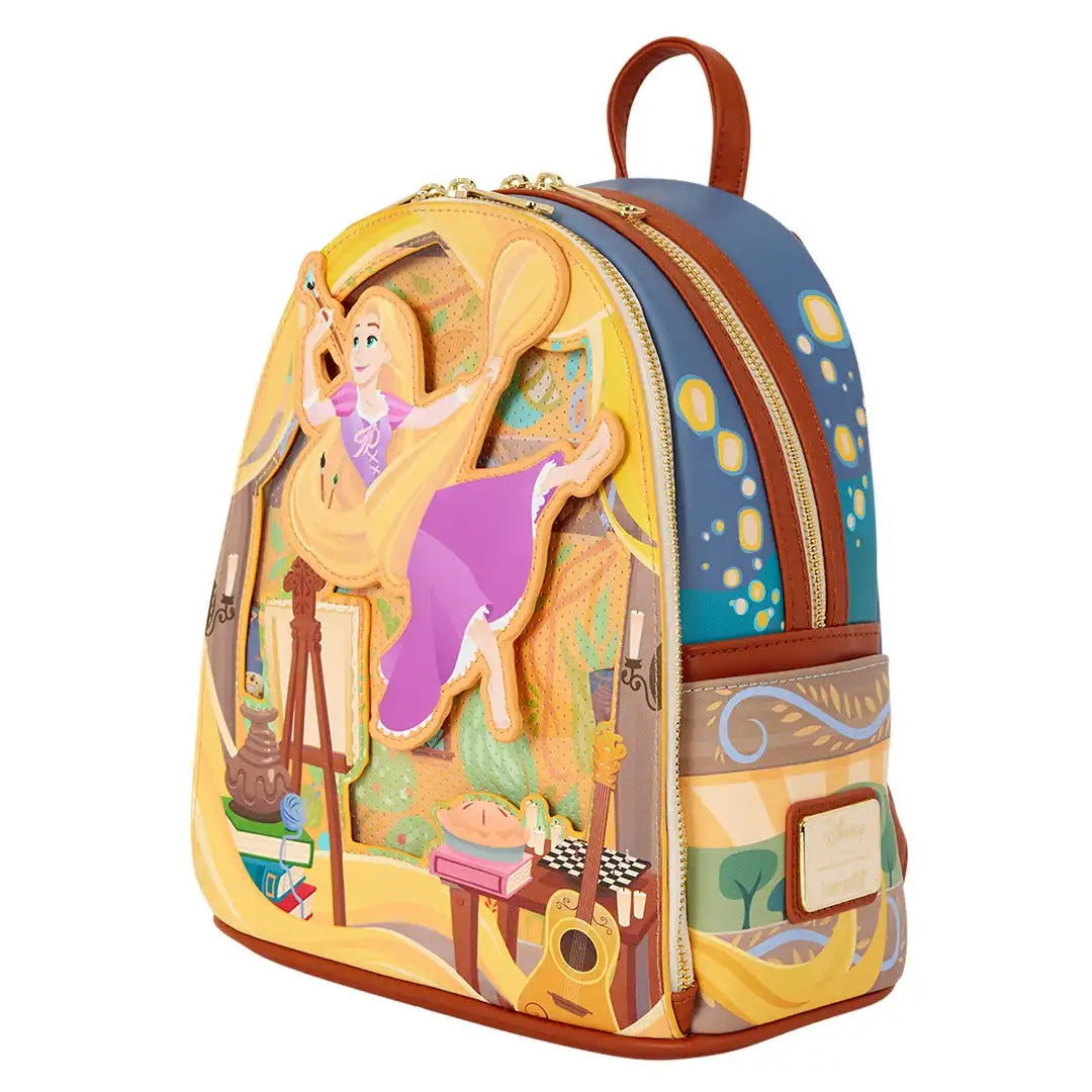 Loungefly Disney Tangled Rapunzel Glow Pin Trader Mini Backpack
